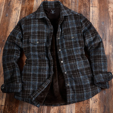 Plaid Flannel Faux Mink Shacket - Brown/Turq