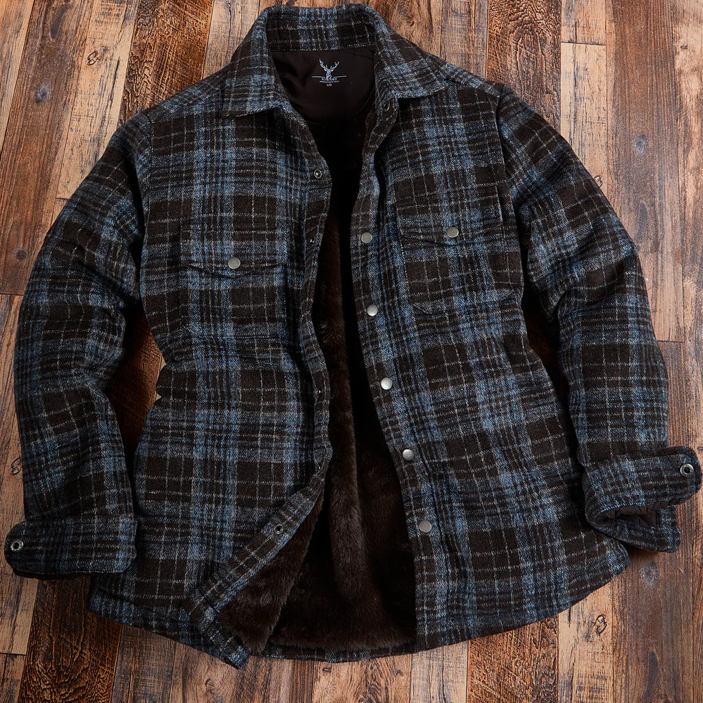 Plaid Flannel Faux Mink Shacket - Brown/Turq
