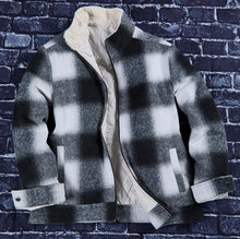 Load image into Gallery viewer, Gangster Black Plaid Jacket with Faux Fur Collar