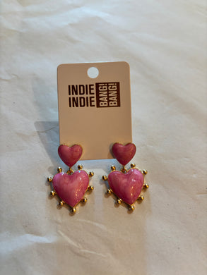 Pearlized Enamel Heart Dangle Earrings - Pink - Indie Indie Bang! Bang!