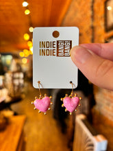 Load image into Gallery viewer, Pearlized Enamel Heart Dangle Earrings - Pink - Indie Indie Bang! Bang!