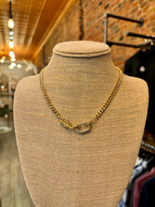 Pave Metal Link Necklace - Gold