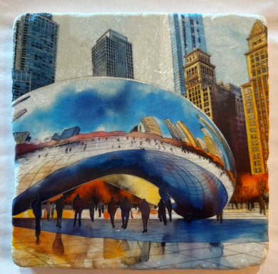 The Chicago Cloud Gate Watercolor Coaster - Indie Indie Bang! Bang!