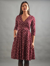 Load image into Gallery viewer, Callie Long Sleeve Wrap Dress Burgundy Bouquet - Indie Indie Bang! Bang!