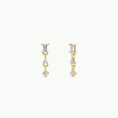 Mini Baguette Drop White CZ Earrings