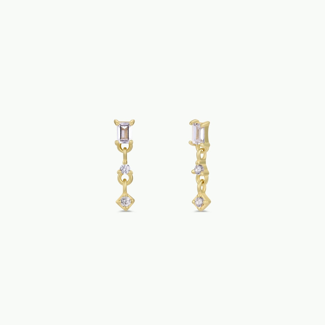 Mini Baguette Drop White CZ Earrings