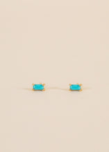 Load image into Gallery viewer, Baguette Turquoise Gold Earrings