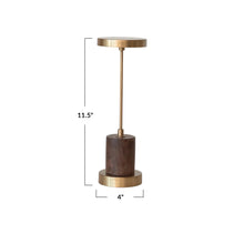 Load image into Gallery viewer, Metal &amp; Mango Wood LED Table Lamp w/ Touch Sensor, Antique Brass Finish - Indie Indie Bang! Bang!