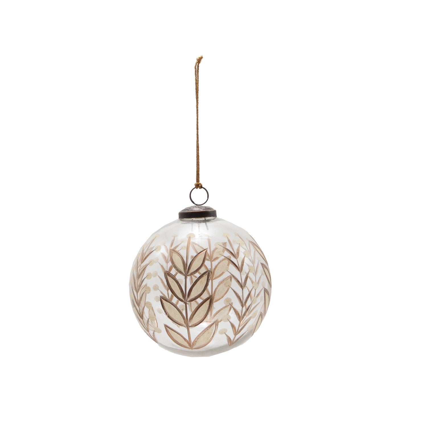 Etched Glass Ball Ornament with Vine Pattern