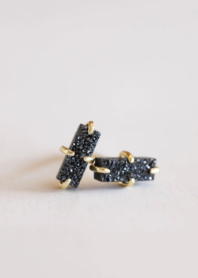 Black Gold Bar Druzy Earrings