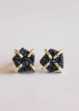 Black Druzy Prong Earring