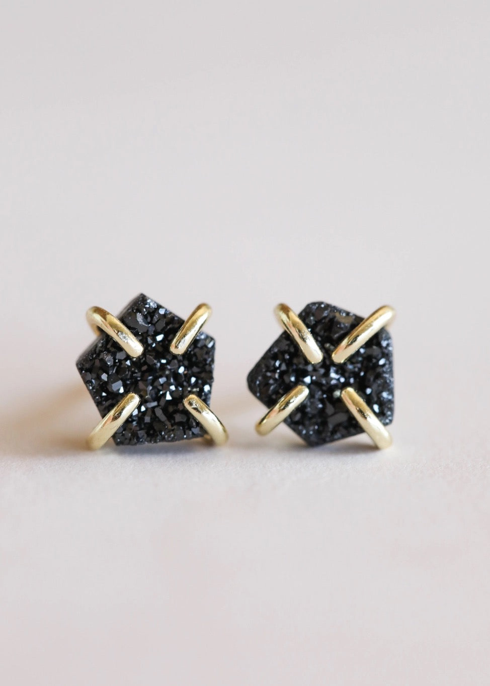 Black Druzy Prong Earring