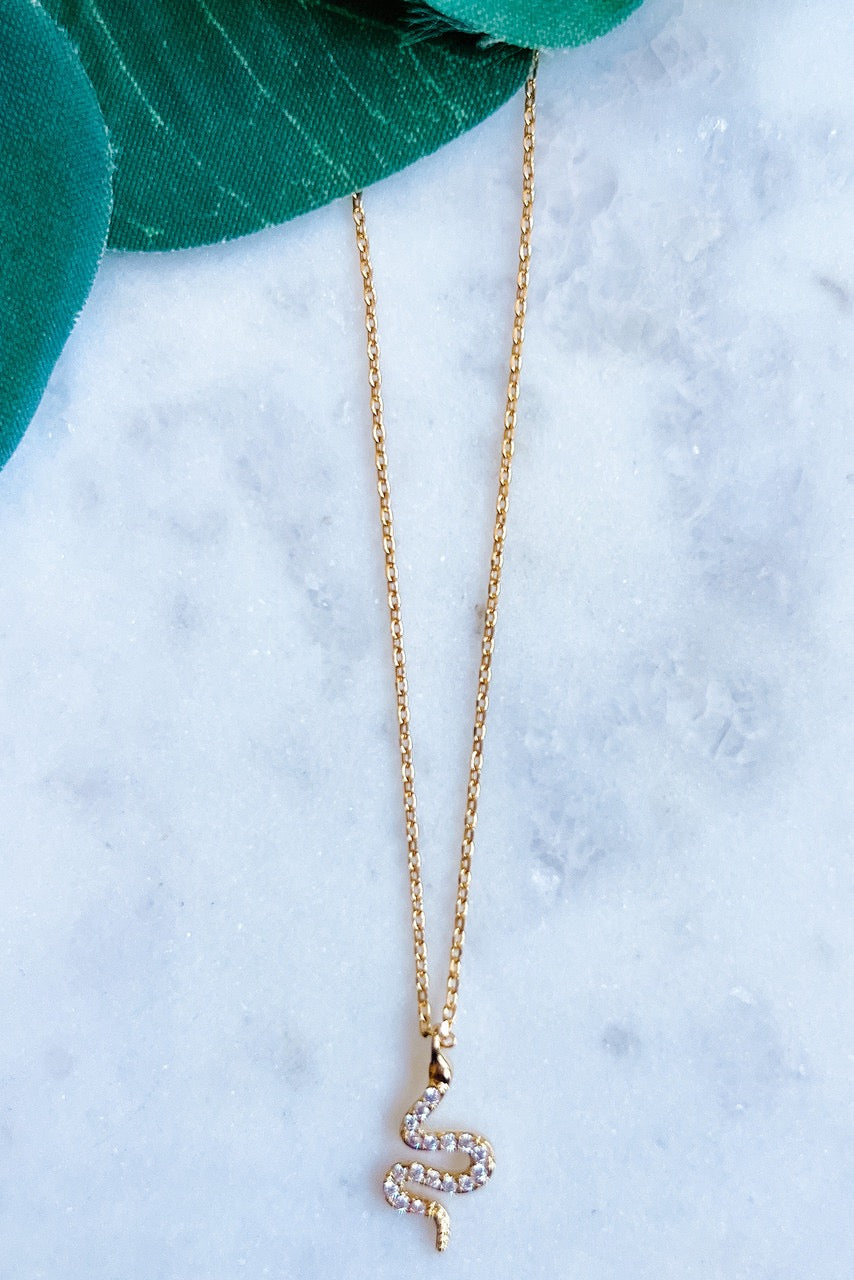 Gold Dipped CZ Snake Pendant Necklace