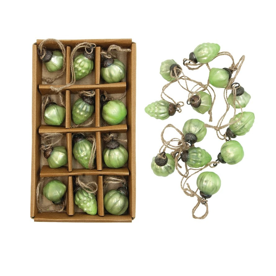 Embossed Bright Green Mercury Glass Ornaments