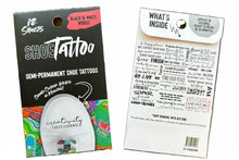 Load image into Gallery viewer, Shoe tattoo packaging with text and design elements on a white background