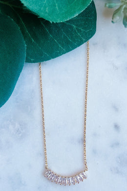 Gold CZ Baguette Strand Bar Necklace