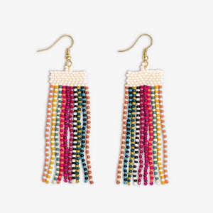 Adeline Alternating Two-Tone Strands Beaded Fringe Earrings Multicolor - Indie Indie Bang! Bang!