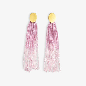 Mae Oval Brass Post Two-Color Beaded Tassel Light Lavender Earrings - Indie Indie Bang! Bang!