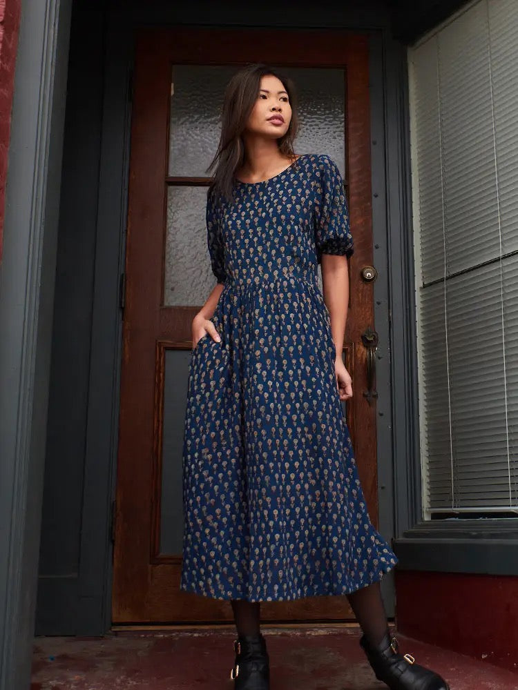 sydney midi dress Sydney Midi Dress - Scoop Neck Long Sleeve Slip Dress in Brown