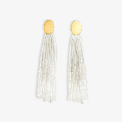 Mae Oval Brass Post Two-Color Beaded Tassel White