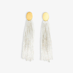 Mae Oval Brass Post Two-Color Beaded Tassel White - Indie Indie Bang! Bang!