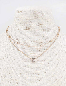 Two-Layer Necklace with Square Crystal Pendant