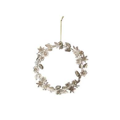 Antique Silver Metal Leaves, Flowers & Acorns Wreath - Indie Indie Bang! Bang!