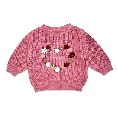 French Rose Heart Embroidered Slouchy Baby Cardigan