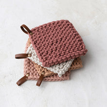 Load image into Gallery viewer, Cotton Crocheted Pot Holder w/ Leather Loop - Indie Indie Bang! Bang!