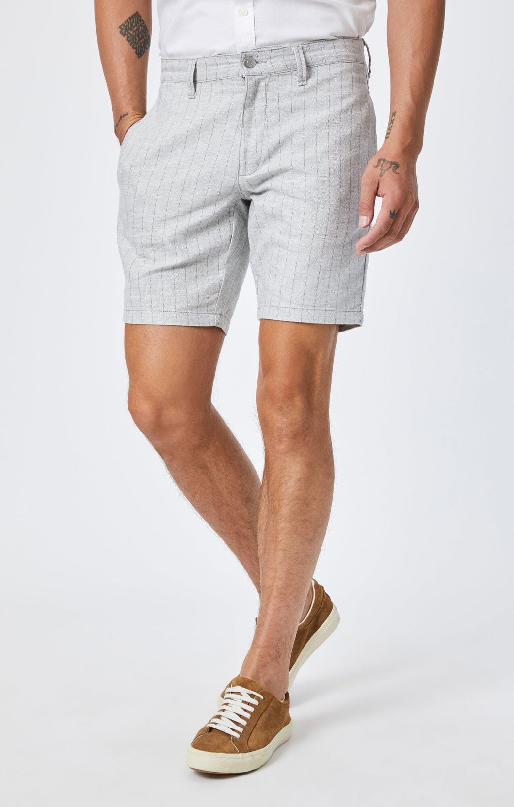 Mavi Shorts | Noah Grey Stripe Linen - Indie Indie Bang! Bang!