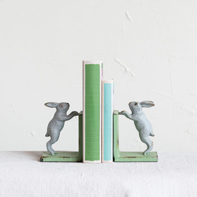 Green & Grey Cast Iron Rabbit Bookends - Indie Indie Bang! Bang!