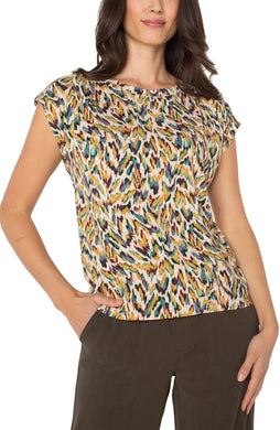 Shoulder Pleat Boat Neck Animal Print Knit Top - Indie Indie Bang! Bang!