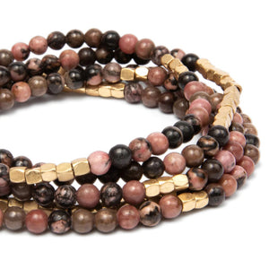 Stone of Love - Rhodochrosite/Gold Stone Wrap Bracelet/Necklace