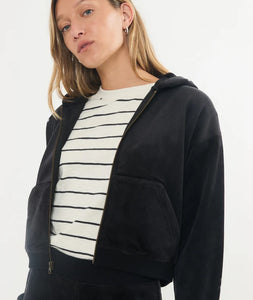 Velour Corduroy Crop Zip Hoodie