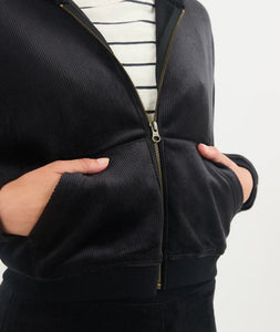 Velour Corduroy Crop Zip Hoodie