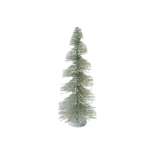Load image into Gallery viewer, Plastic Bottle Brush Tree with Wood Base, Snow Finish, Sage Color