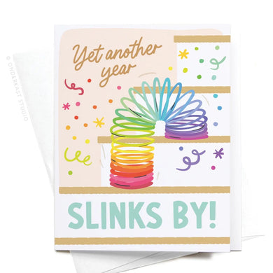 Another Year Slinks By Birthday Card - Indie Indie Bang! Bang!