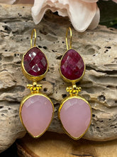 Load image into Gallery viewer, Double Stone Earrings - Ruby/Rose Quartz - Indie Indie Bang! Bang!