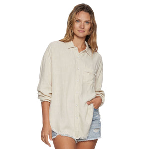 Linen Blend Boyfriend Shirt - Indie Indie Bang! Bang!