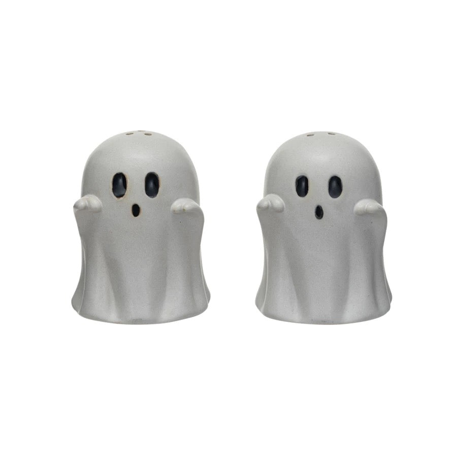 Embossed Stoneware Ghost Shaped Salt & Pepper Shaker