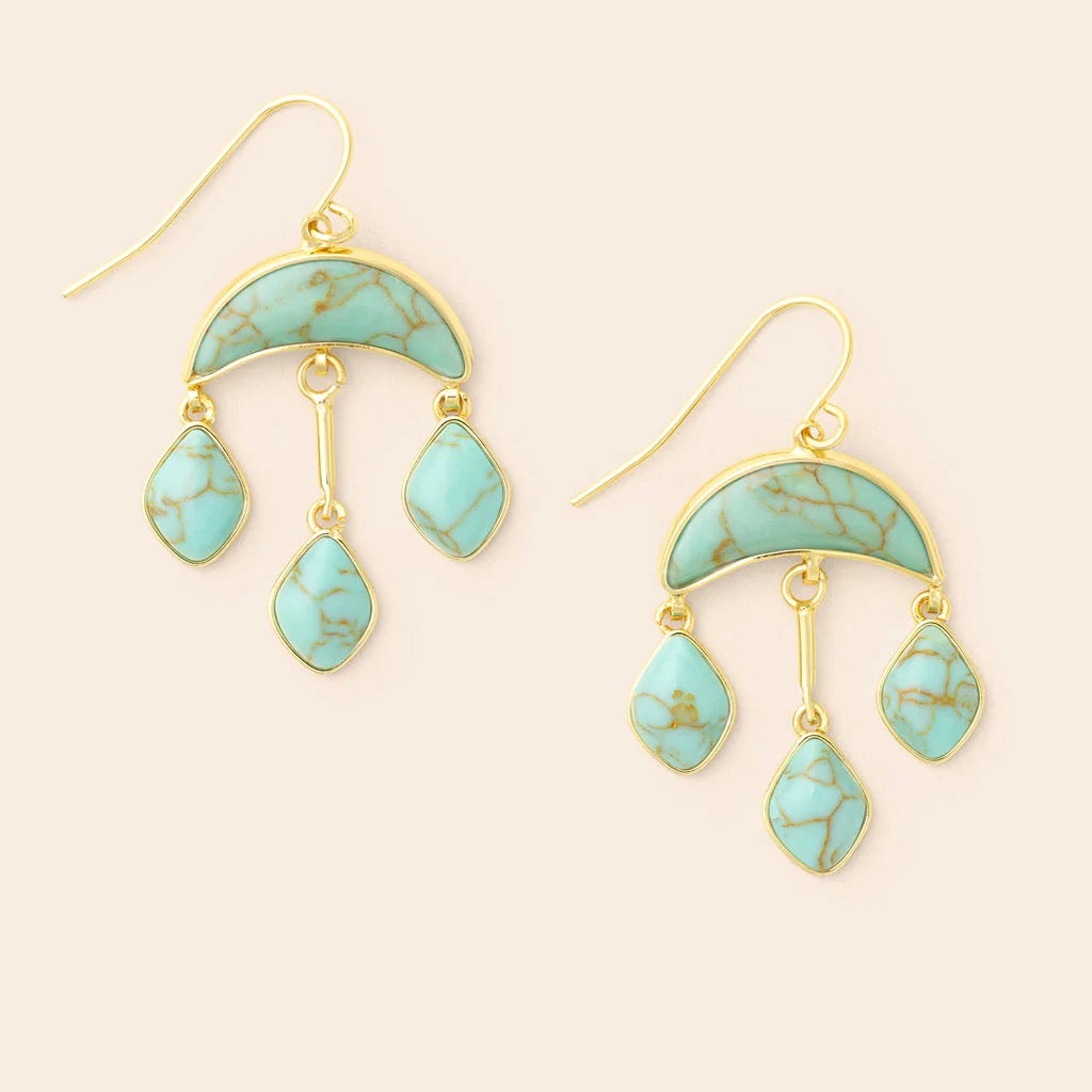 Stone Crescent Drop Earring- Turquoise/Gold - Indie Indie Bang! Bang!
