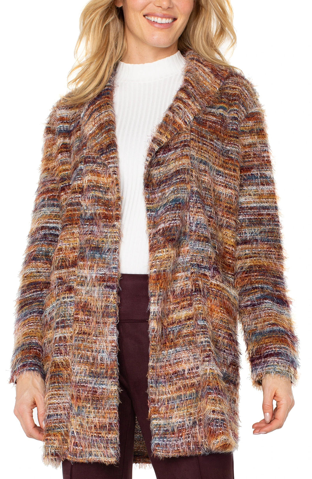 Feather Knit Open Front Coatigan Sweater