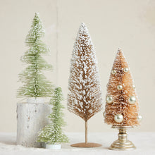 Load image into Gallery viewer, Plastic Bottle Brush Tree with Wood Base, Snow Finish, Sage Color