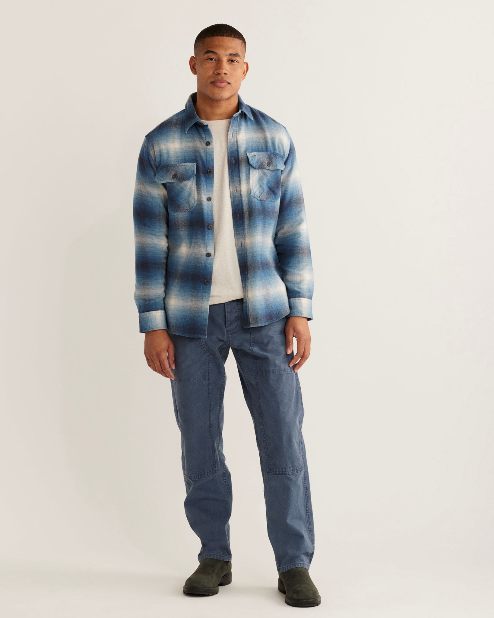 Men's Blue Plaid Burnside Double-Brushed Flannel Shirt