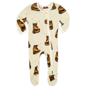 Honey Bear Bamboo Zipper Footed Romper - Indie Indie Bang! Bang!