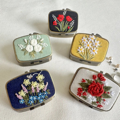 Floral Embroidered Mini Jewelry Box with Mirror