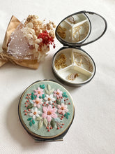 Load image into Gallery viewer, Floral Embroidered Round Jewelry/Pill Box with Mirror