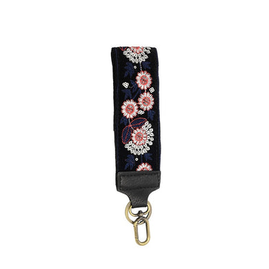 Black Ornate Floral + Sequin Wristlet Keychain