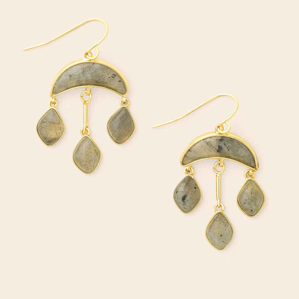 Stone Crescent Drop Earring- Labradorite/Gold - Indie Indie Bang! Bang!