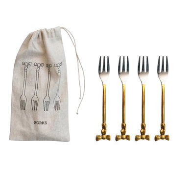 Appetizer Forks with Gold Finish Bow Handles - Indie Indie Bang! Bang!